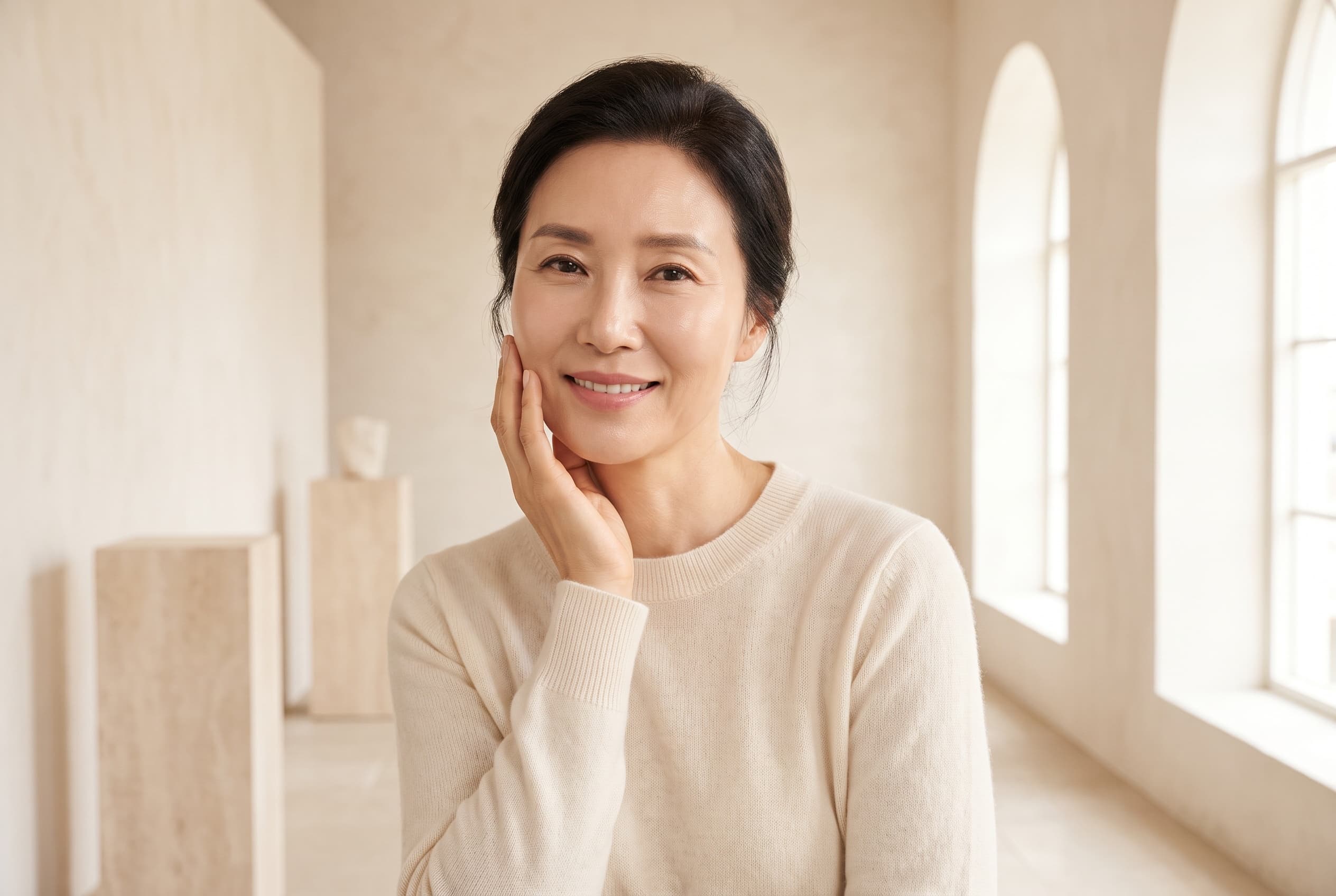 은은한 조명 아래의 탄력 있는 페이스 라인 — 리프팅이 지향하는 자연스러운 회복